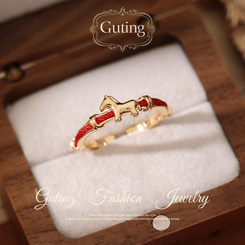 古婷沙金小马红绳开口戒指女2025新款爆款轻奢高级感尾戒小众设计,饰品/流行首饰/时尚饰品新,戒指/指环,淘宝优惠券,粉丝福利购,淘宝优惠卷