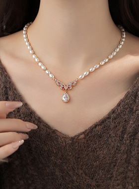 古婷金色蝴蝶锆石珍珠项链高级感