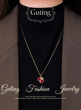 古婷红色葫芦金色钱币项链高级感