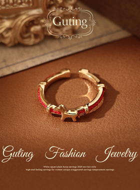 古婷沙金小马红绳开口戒指高级感