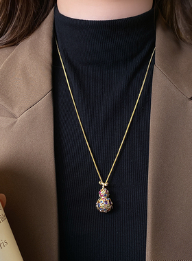 古婷彩色锆石葫芦吊坠项链高级感