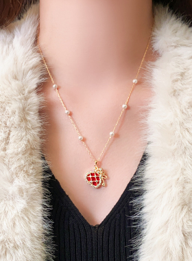 古婷红色福袋吊坠珍珠项链高级感