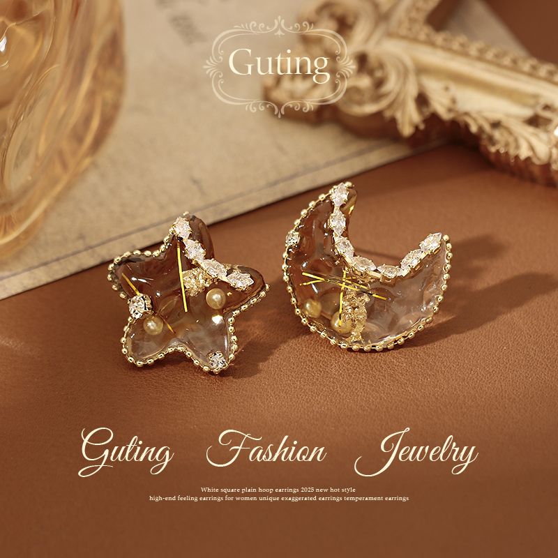 古婷小众设计微镶星月耳钉高级感