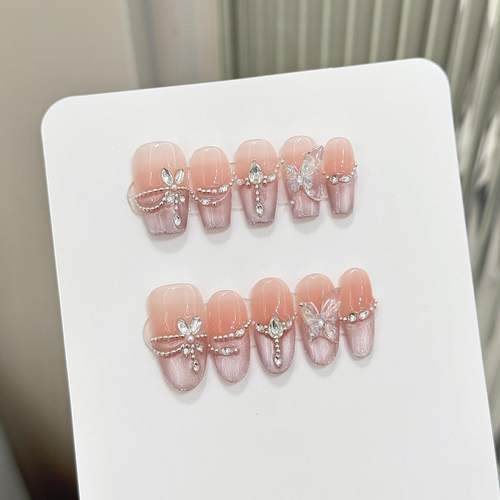 艺禾【蝶仙子】清透爆闪小蝴蝶清冷千金感爆闪猫眼美甲手工穿戴甲