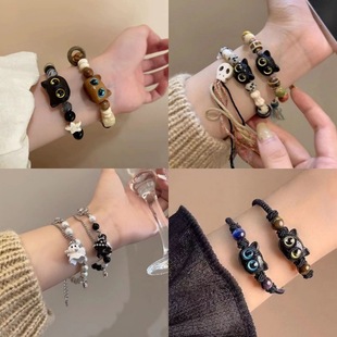 【甜酷喵星人!】ins潮小众设计猫咪串珠手链女轻奢复古可爱手链