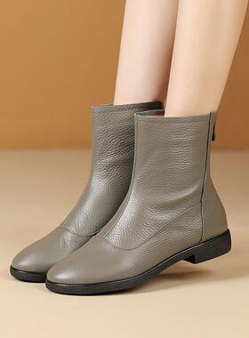 真皮马丁靴女英伦风2025年春秋薄款单靴弹力瘦瘦靴女软皮黑色短靴