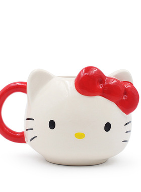 严选可爱猫咪马克杯 卡通蝴蝶结牛奶杯儿童猫杯3D水杯广告促销杯