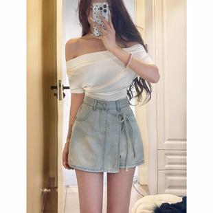 设计牛仔短裤 女2025年春夏季 新款 高腰百搭显瘦辣妹不规则绑带裙裤