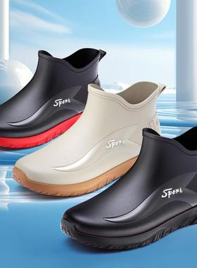 潮男短筒雨靴黑色都市男水靴防滑涉水靴男防水胶鞋卡其男鞋水鞋子