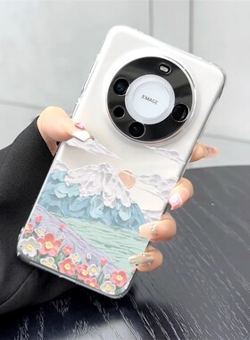 适用华为mate70pro手机壳小清新mate60油画风女款透明防摔套50小羊皮简约pura70冷淡风太空2026新款软壳ins