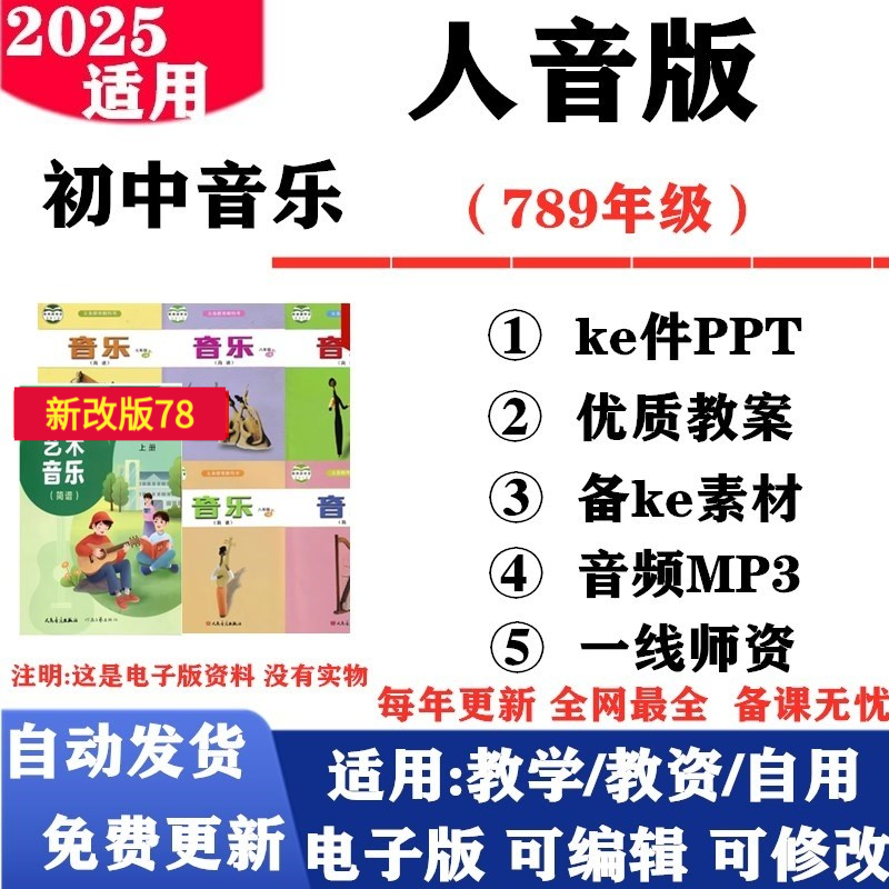 2025新改版 人音版初中音乐七年级八九年级上下册课件PPT核心素养教案伴奏音频MP3初一二三电子版
