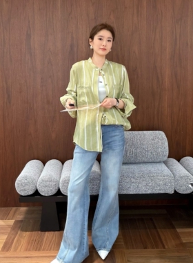 LM家高品  春季新品极简风巨显瘦显腿长复古水洗色高弹喇叭牛仔裤