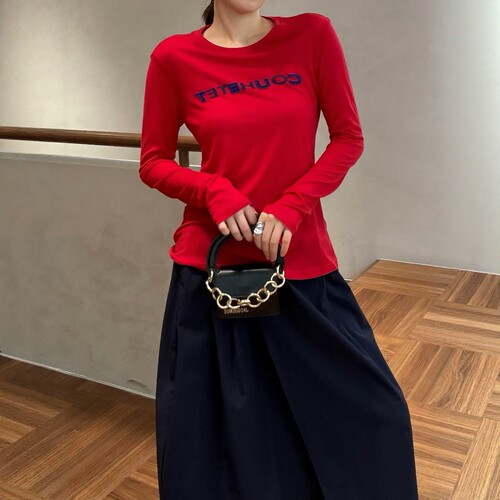LM家高品  夏季新品修身显瘦重工刺绣钉珠字母天丝羊毛长袖面膜T