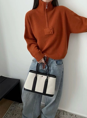 LM家高品  新年新衣慵懒老钱风时尚百搭半拉链底摆可收羊毛毛衣