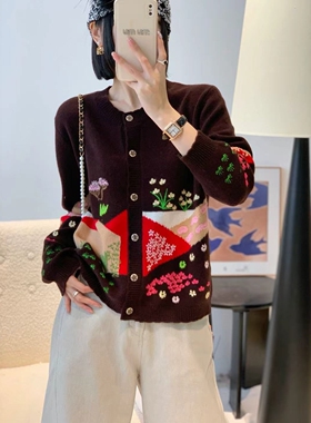 LM家高品  26年春款精致优雅款春日花园重工复古刺绣羊毛开衫毛衣