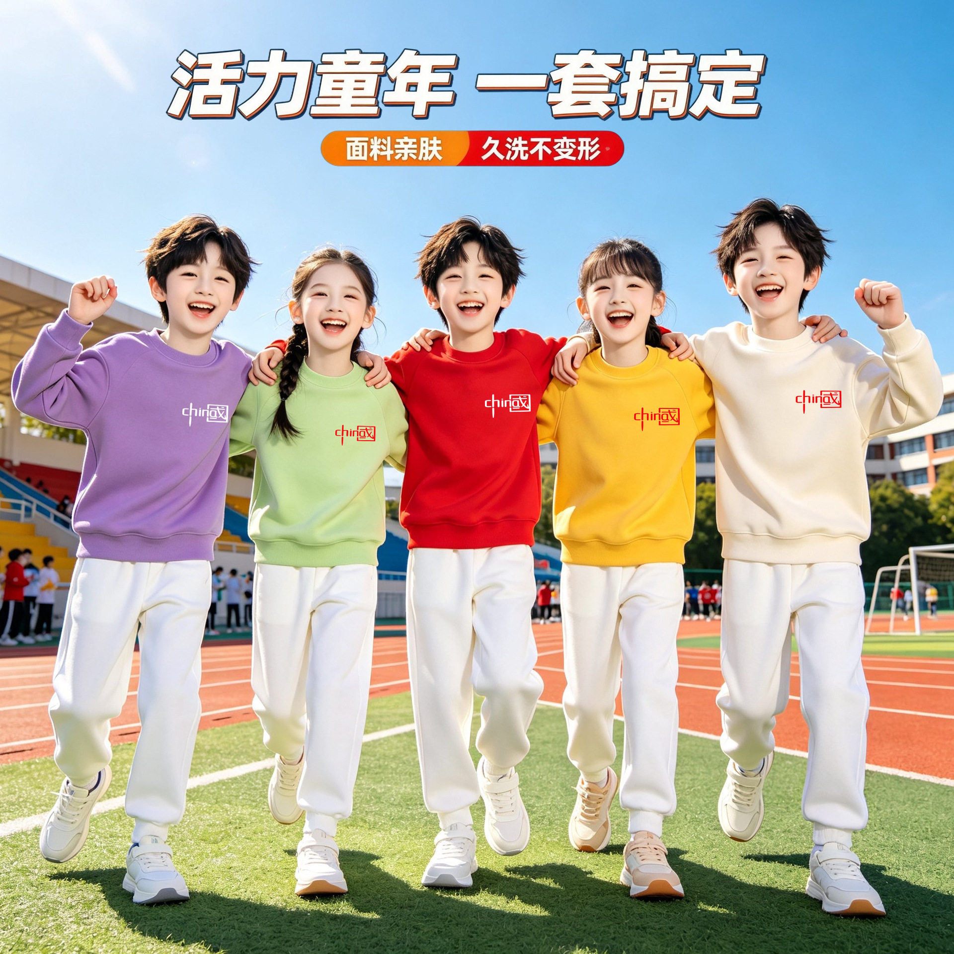中国红亲子运动校服卫衣套装