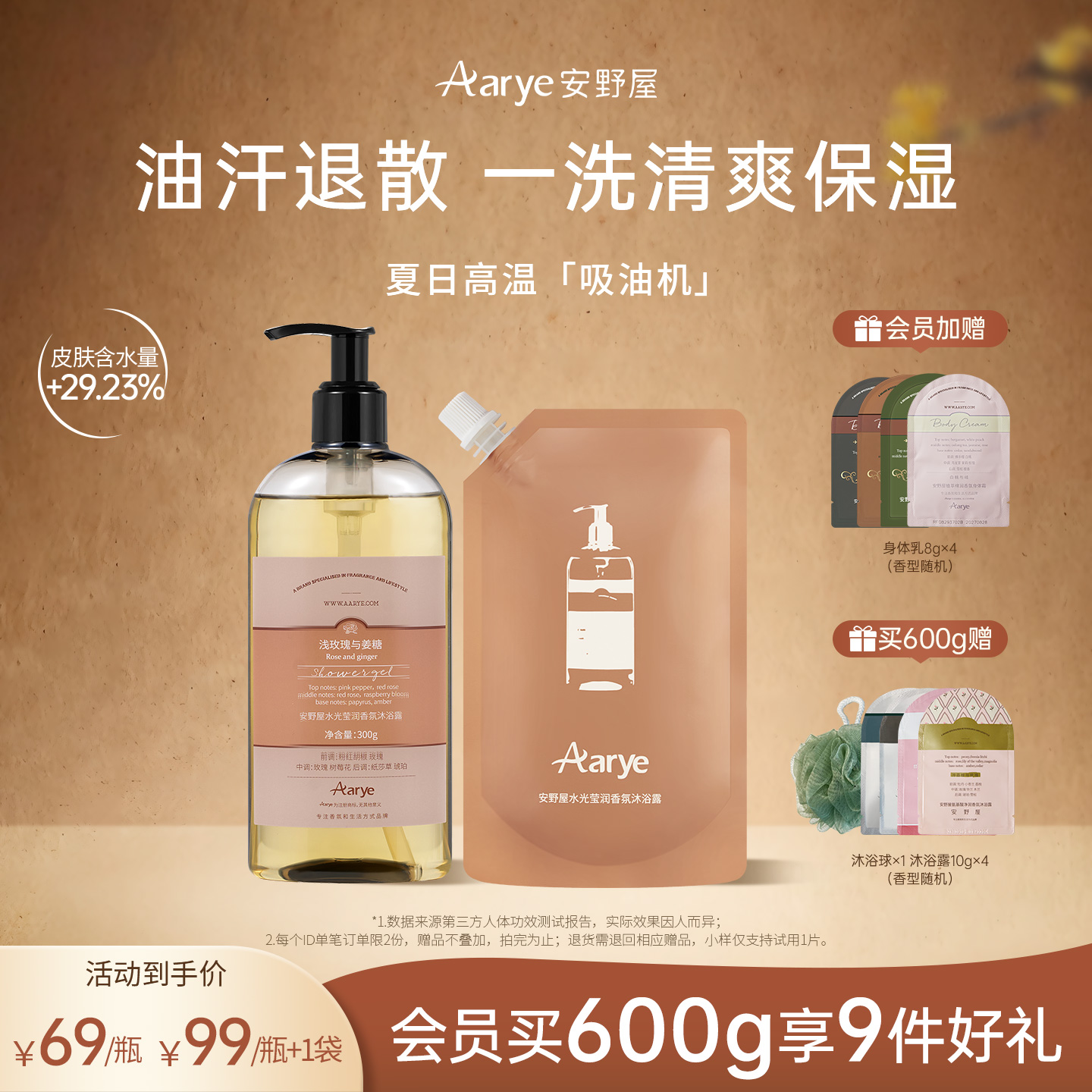 【浅玫瑰与姜糖】aarye安野屋水光沐浴露烟酰胺焕亮控油保湿香氛