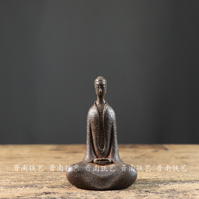 古玩铁器迷你坐佛中式古典铸铁坐佛像复古禅意家居复古摆件
