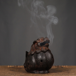仿古老铁器狻猊香熏炉铸铁神兽瑞兽盘香炉简约中式古典家居摆件