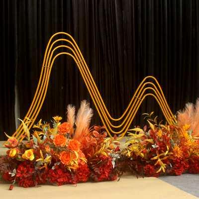 婚庆中式道具铁艺线条假山摆件围栏婚礼堂舞台背景装饰山水造型