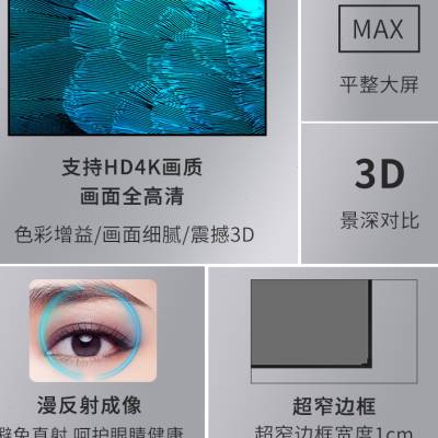 烈电投影幕布家用超窄边画框幕布黑晶抗光幕布100寸银幕4K超高清