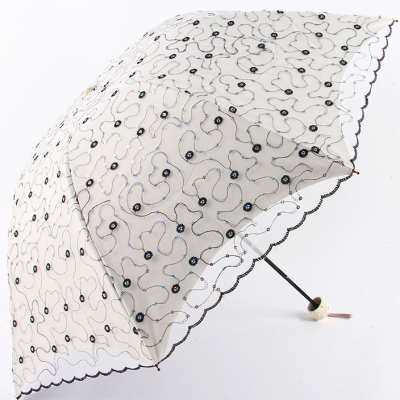 新款三折双层蕾丝绣花黑胶超强防晒防紫外线遮阳伞小清新公主伞女