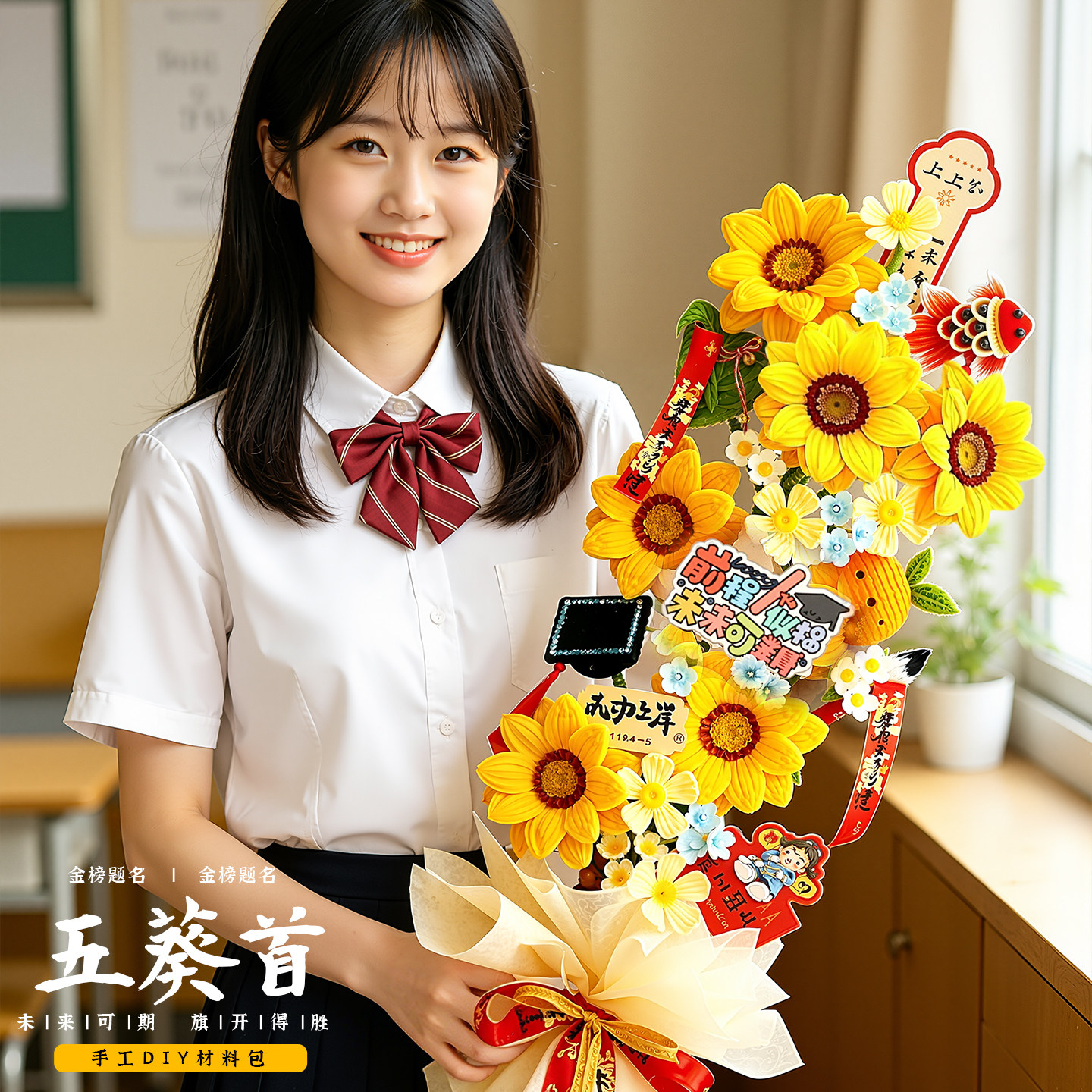 向日葵扭扭棒手工diy材料高考祝福礼物一举夺魁花束礼品金榜题名