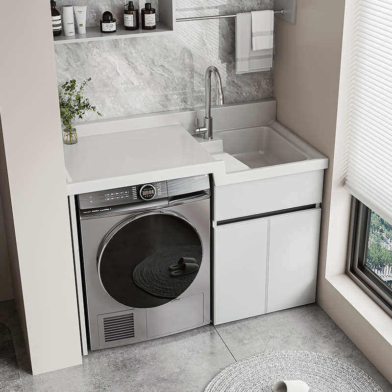 太空铝阳台洗衣机柜高低带石英石盆衣柜洗组合滚筒洗衣一体搓板池,家装主材,浴室柜组合,淘宝优惠券,粉丝福利购,淘宝优惠卷