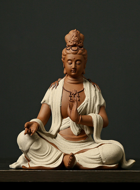 陶瓷水月自在观音菩萨佛堂摆设装饰工艺品家用佛像摆件供奉神像