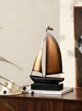 一帆风顺铁艺帆船复古摆件客厅电视柜酒柜小众高级感桌面装饰品