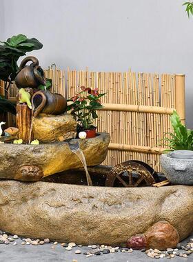 户外假山流水喷泉别墅花园阳台循环水景风水轮招财鱼池庭院造景观