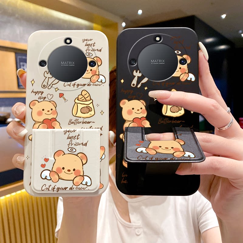 适用荣耀X60手机壳Pro女款X50车载磁吸X40GT折叠支架X30可横竖屏桌面V40简约V30可爱小熊V20全包防摔款保护套