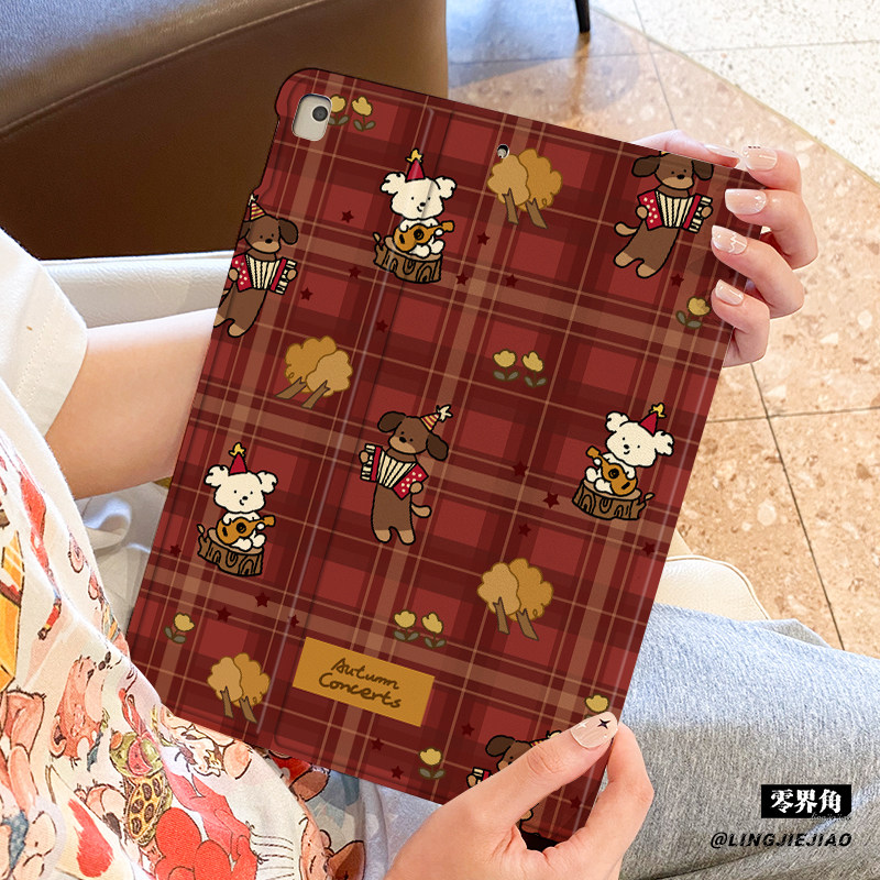 适用于ipadair6保护套2025新款平板壳ipad9/10书本mini7全包防摔10.9寸格纹狗狗pro11苹果迷你AIR5第九代2018