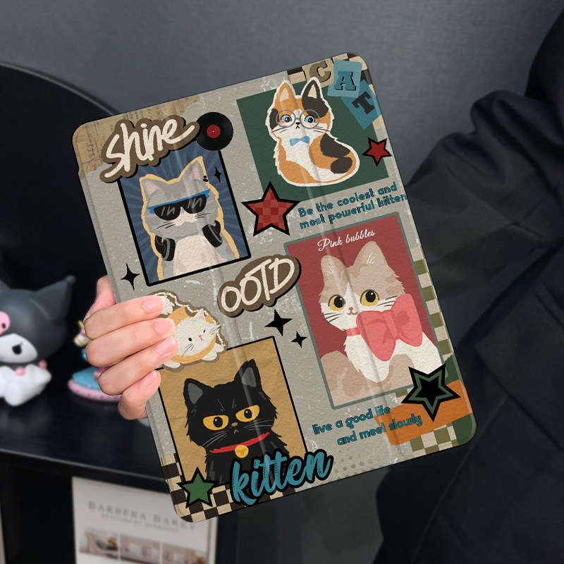 艳丽猫咪适用于ipadair5保护套苹果2022平板mini6防摔第十代平板壳ipad9硅胶带笔槽10新款2019全包2017mini4