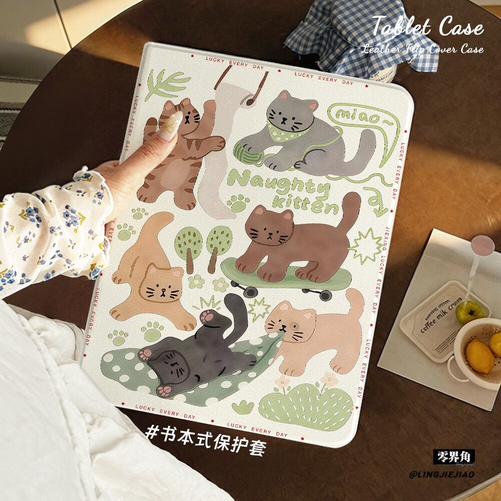 适用ipad保护壳森林猫咪2025新款Air8平板套10.9英寸苹果iPadPro书本式mini7硅胶10.2防摔98十代全包2018笔槽