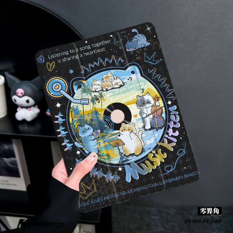 音乐小猫适用于华为matepad10.4保护套带笔槽2025新款matepadpro10.8保护壳硅胶11寸全包软边荣耀平板7三折式