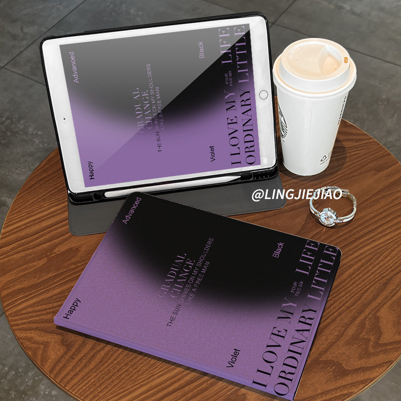 适用于ipad9保护套air5书本式苹果ipad10笔槽8平板2022防摔10.9紫色渐变mini4壳Pro2021硅胶第九代新款6八5软