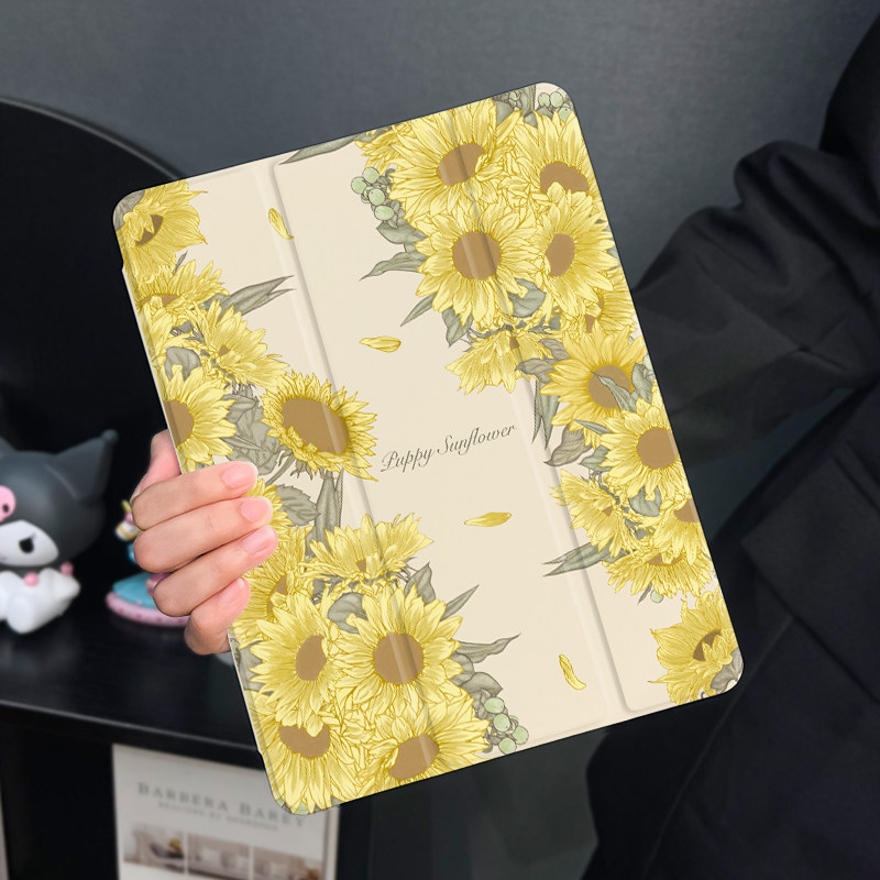 向日葵花适用于ipad10保护套air5/4/3平板壳2022苹果第九代10.2寸10代mini6三折硅胶ipadpro11/12.9带笔槽女