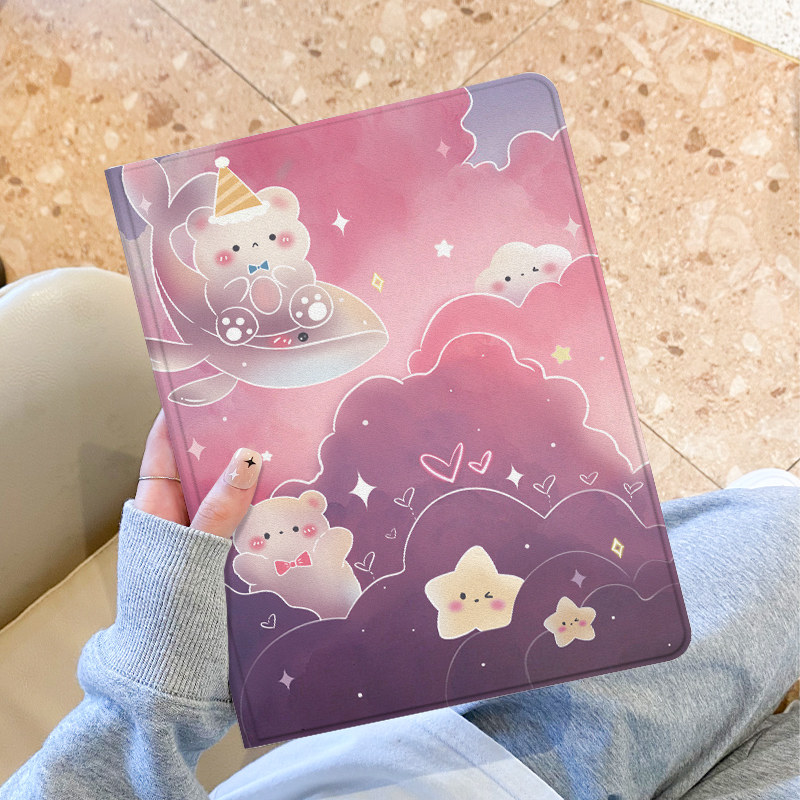 可爱呆萌小熊适用于华为MatePad保护套2023新款M6硅胶MatePad se蚕丝纹10.1英寸平板壳10.95英寸书本式带笔槽