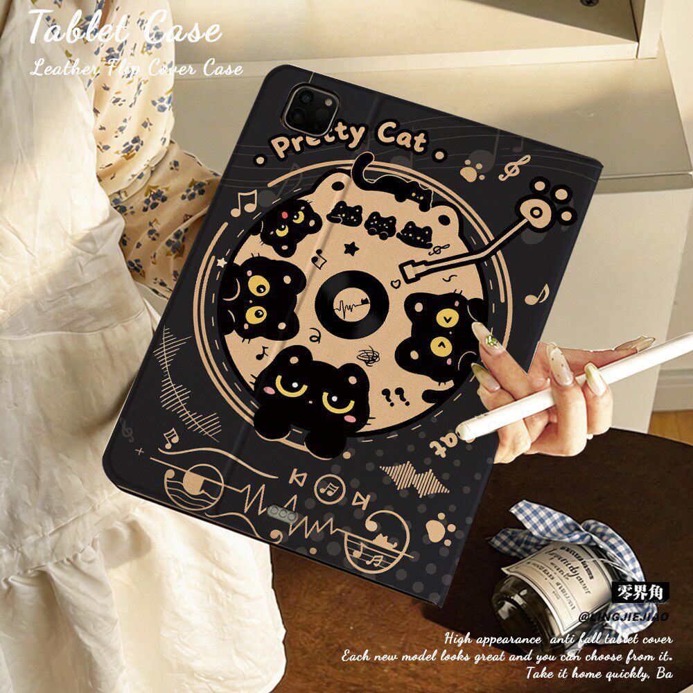 黑猫唱片适用ipad11保护壳2026新款笔槽10.9寸苹果air8/7/6平板套mini6书本pro11全包2018防摔12.9九代iPad10
