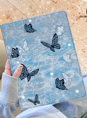适用于ipadmini7保护壳ipad10平板壳蓝色蝴蝶苹果air6第九代2025新款pro11书本笔槽10.2寸全包2017/2018防摔