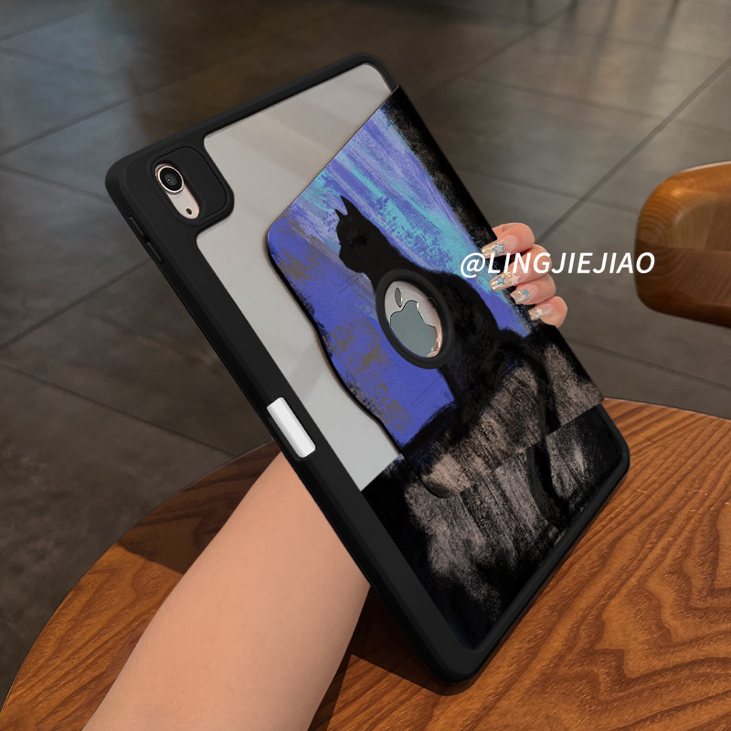 【720旋转x新品露标款】油画黑猫适用于ipadpro保护壳苹果2022新款air5/4/3可旋转2018亚克力平板套19/18全包