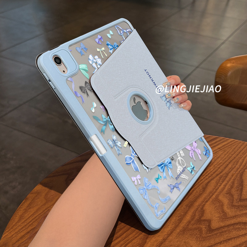 【720旋转x新品露标款】蓝色蝴结适用于ipadpro保护壳苹果2022新款air5/4/3可旋转2018亚克力平板套19/18全包