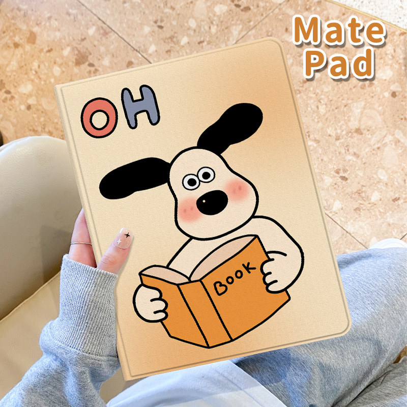 适用于华为保护套MatePad11新款M6书本式PadPro平板壳蚕丝纹MatePad se带笔槽可爱小狗硅胶10.8寸创意女防摔