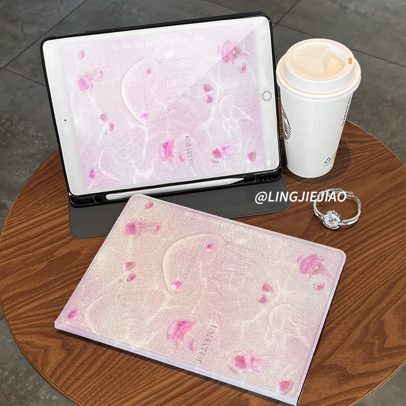 粉色水母matepad115s书本式2024新款pro适用于华为平板保护套m6全包10.8寸硅胶se防摔壳air带笔槽11荣耀v8pro