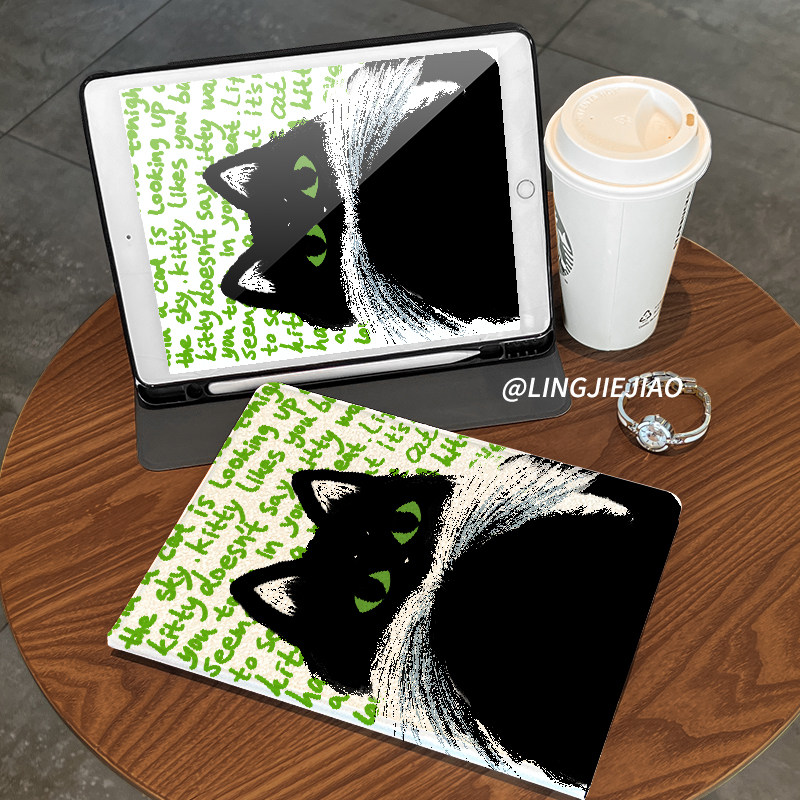 孤独黑猫matepad115s书本式2024新款pro适用于华为平板保护套m6全包10.8寸硅胶se防摔壳air带笔槽11荣耀v8pro