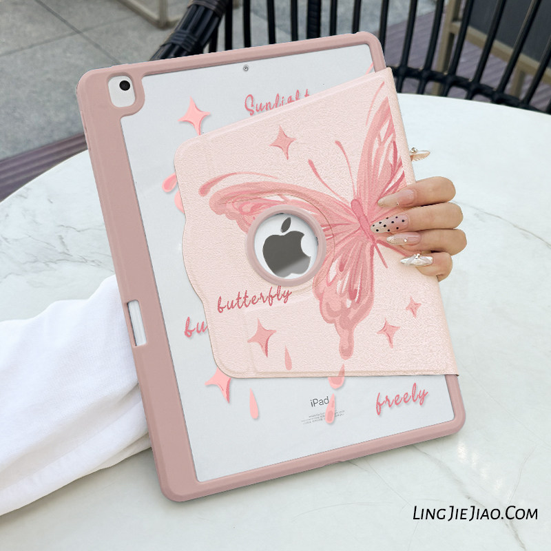 【720旋转x新品露标款】粉色蝴蝶适用于ipadpro保护壳苹果2022新款air5/4/3可旋转2018亚克力平板套19/18全包