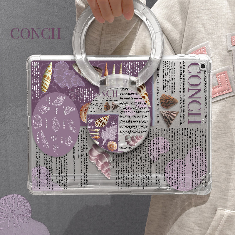 适用于ipad保护壳紫色海螺mini6亚克力air5带支架2021第9代女2022新款平板套迷你5横竖10.2苹果旋转高透单面