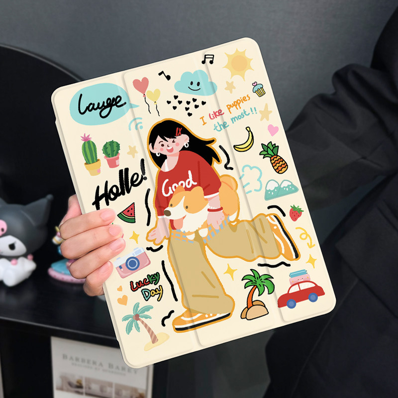 休闲女孩适用于ipadair5保护套苹果2022平板mini6防摔第十代平板壳ipad9硅胶带笔槽10新款2019全包2017mini4