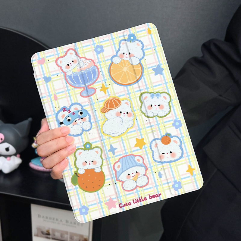 戴帽小熊适用于ipadair5保护套苹果2022平板mini6防摔第十代平板壳ipad9硅胶带笔槽10新款2019全包2017mini4